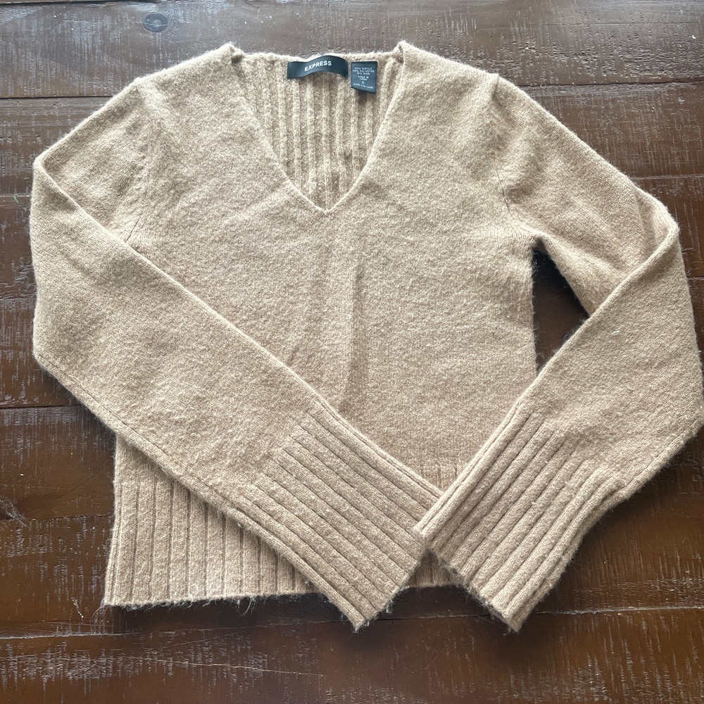 Express Small V-Neck Tan Sweater